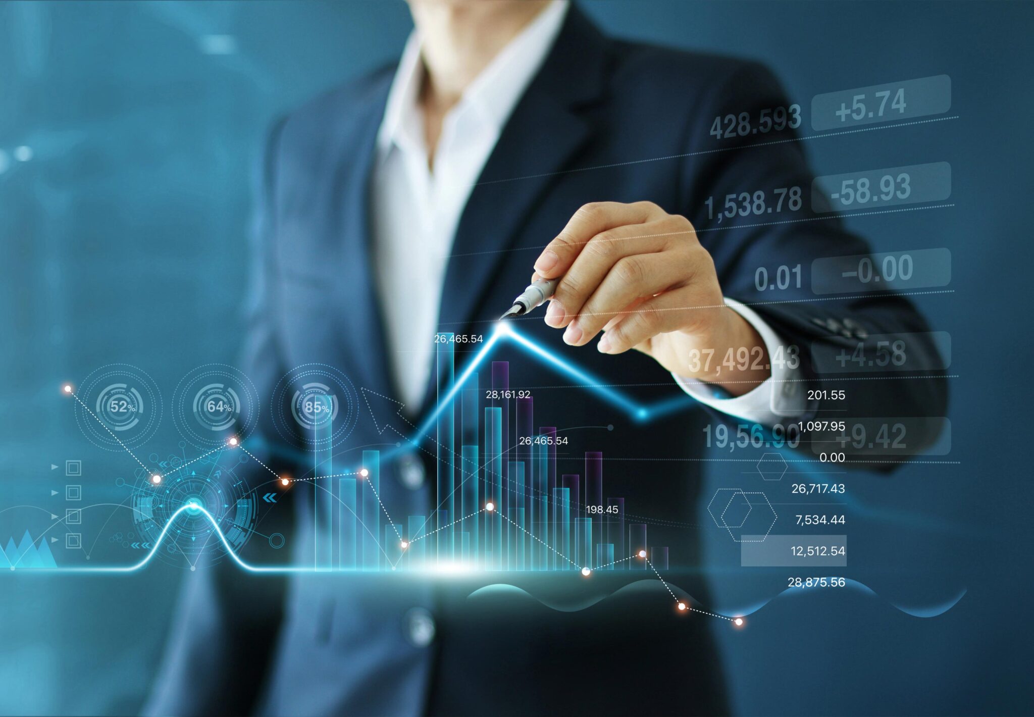 businessman draw growth graph progress business analyzing financial