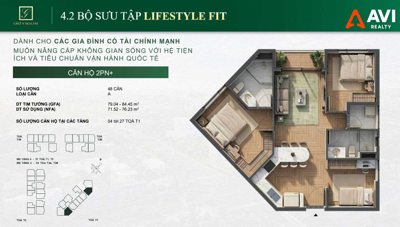 Mặt Bằng Căn Hộ Green Skyline: Triết Lý "May Đo Từng Nhịp Sống" Trong Từng Thiết Kế 1PN, 2PN Và 3PN 16 Green Skyline Lifestyle Fit Loại 2