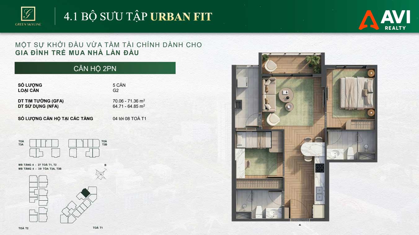 Mặt Bằng Căn Hộ Green Skyline: Triết Lý "May Đo Từng Nhịp Sống" Trong Từng Thiết Kế 1PN, 2PN Và 3PN 7 Green Skyline Urban Fit 2PN Loại 1