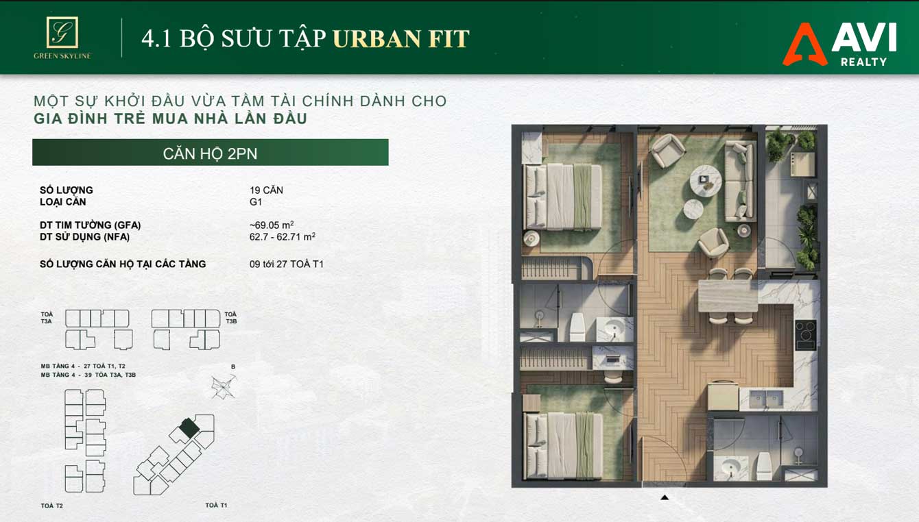 Mặt Bằng Căn Hộ Green Skyline: Triết Lý "May Đo Từng Nhịp Sống" Trong Từng Thiết Kế 1PN, 2PN Và 3PN 8 Green Skyline Urban Fit 2PN Loại 2