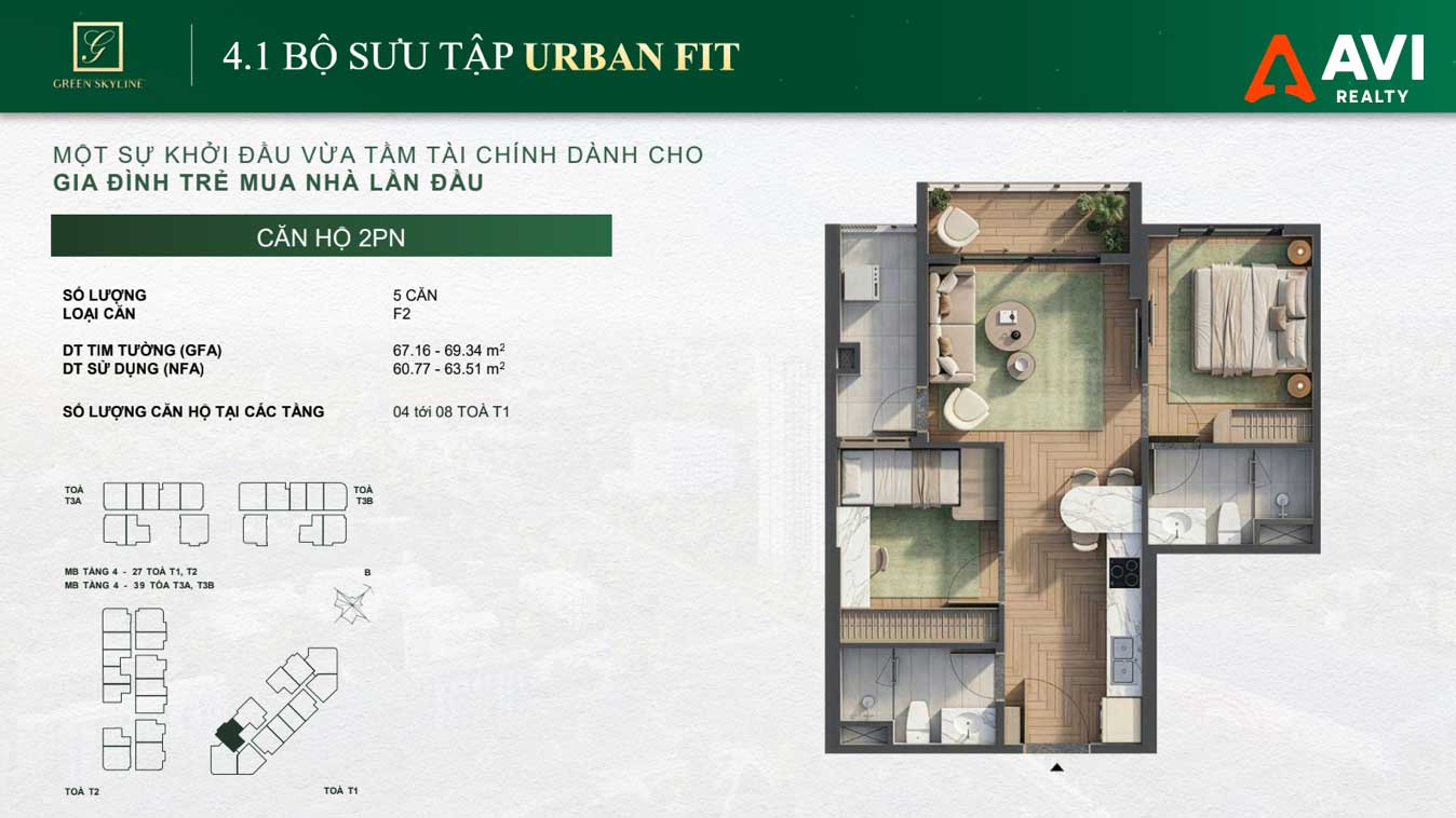 Mặt Bằng Căn Hộ Green Skyline: Triết Lý "May Đo Từng Nhịp Sống" Trong Từng Thiết Kế 1PN, 2PN Và 3PN 9 Green Skyline Urban Fit 2PN Loại 3