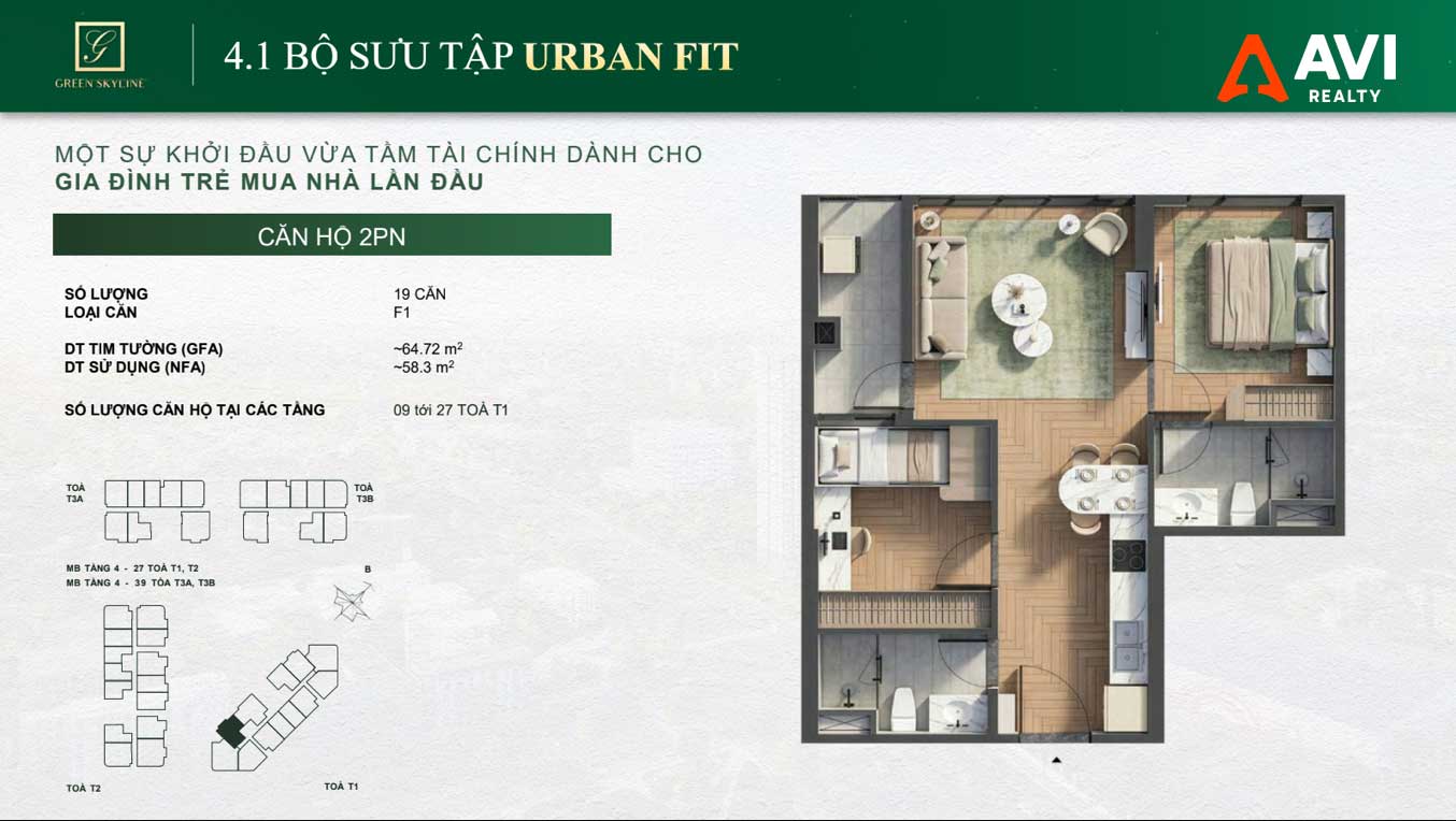 Mặt Bằng Căn Hộ Green Skyline: Triết Lý "May Đo Từng Nhịp Sống" Trong Từng Thiết Kế 1PN, 2PN Và 3PN 10 Green Skyline Urban Fit 2PN Loại 4