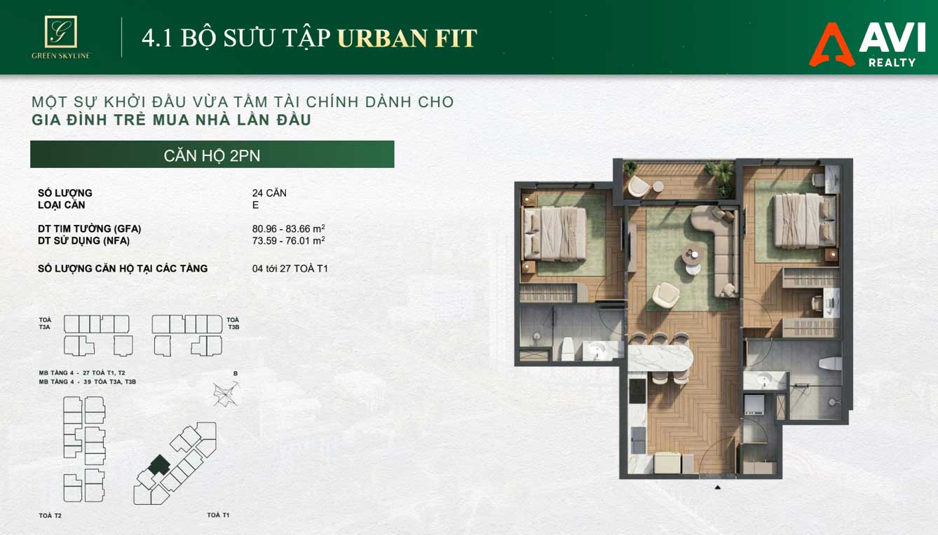 Mặt Bằng Căn Hộ Green Skyline: Triết Lý "May Đo Từng Nhịp Sống" Trong Từng Thiết Kế 1PN, 2PN Và 3PN 11 Green Skyline Urban Fit 2PN Loại 5