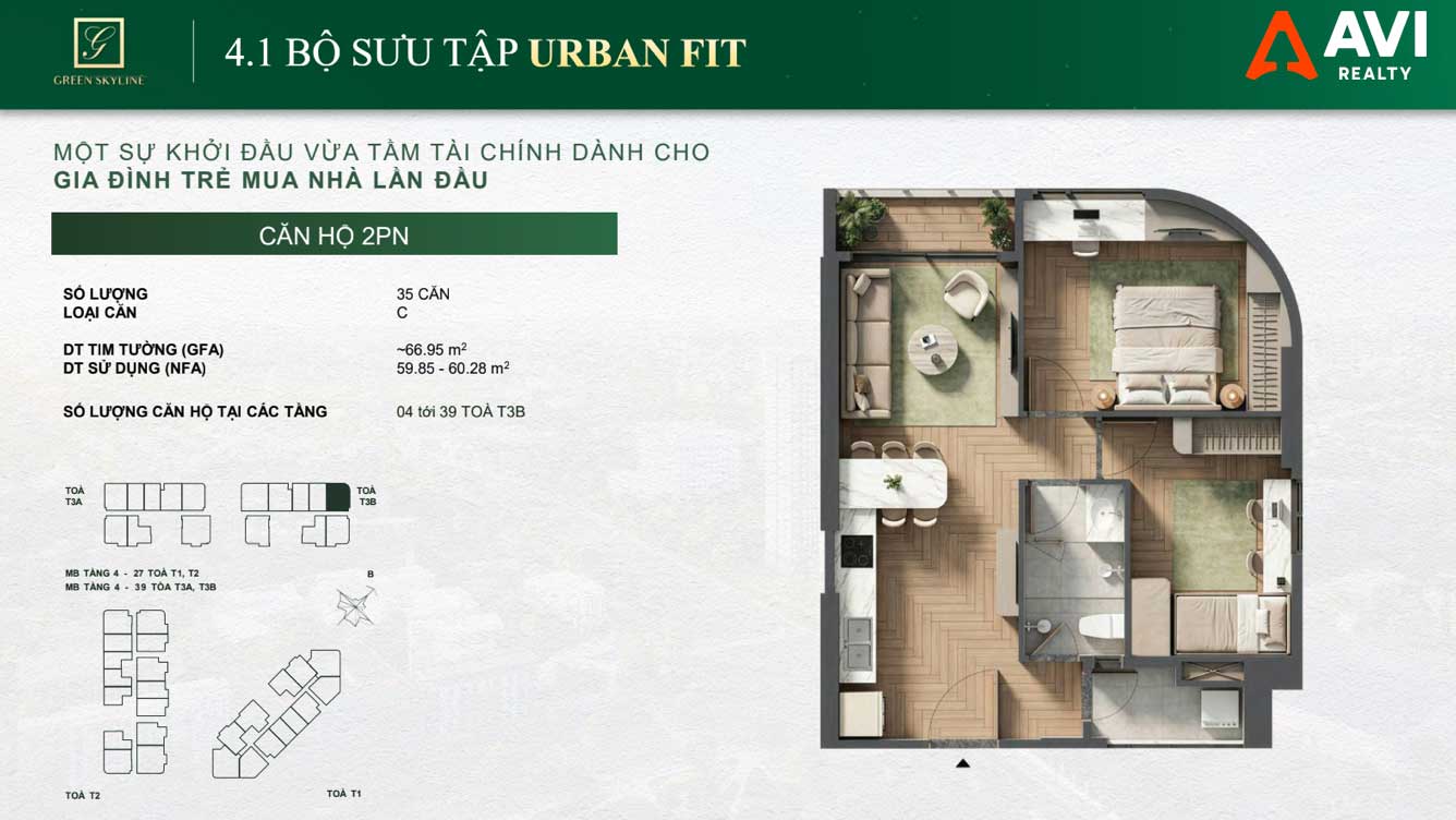 Mặt Bằng Căn Hộ Green Skyline: Triết Lý "May Đo Từng Nhịp Sống" Trong Từng Thiết Kế 1PN, 2PN Và 3PN 12 Green Skyline Urban Fit 2PN Loại 6
