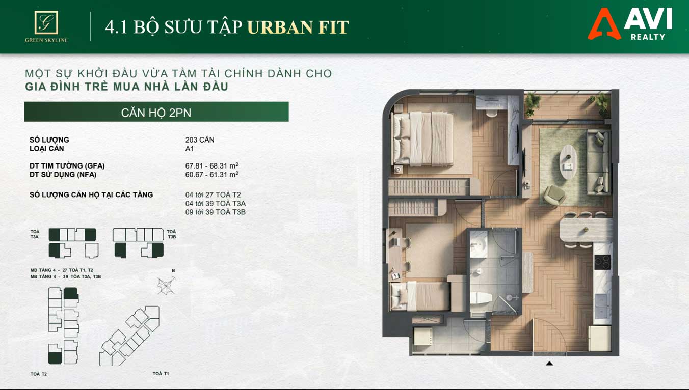 Mặt Bằng Căn Hộ Green Skyline: Triết Lý "May Đo Từng Nhịp Sống" Trong Từng Thiết Kế 1PN, 2PN Và 3PN 15 Green Skyline Urban Fit 2PN Loại 9